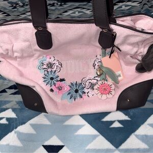 Juicy Couture Light Pink Tote with Floral Embroidery (retro bloom )
